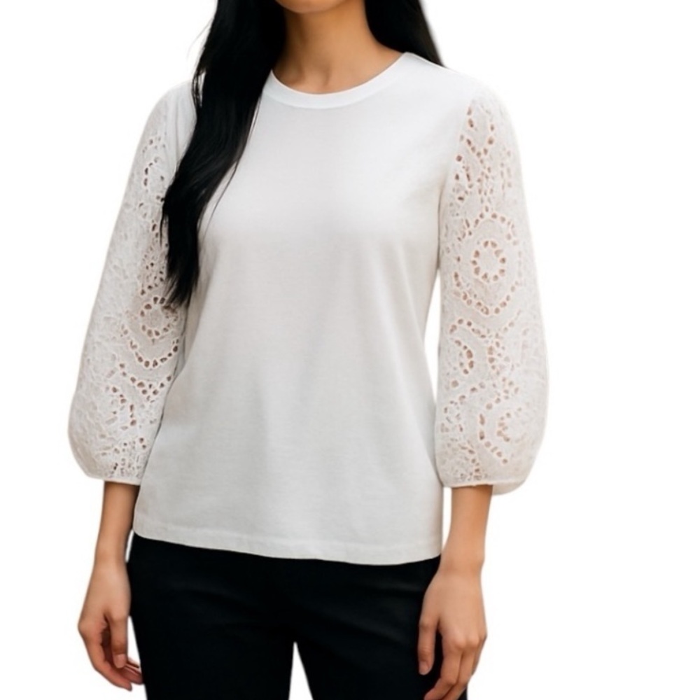 Winter White Tee with Eyelet Sleeves